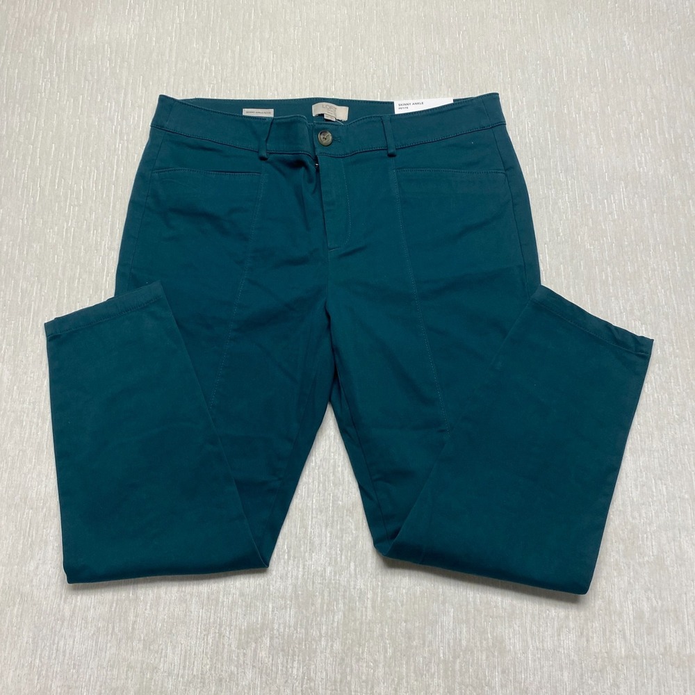 LOFT Outlet Skinny Leg Ankle Pants Womens 14P Teal Blue Cotton Stretch Mid Rise